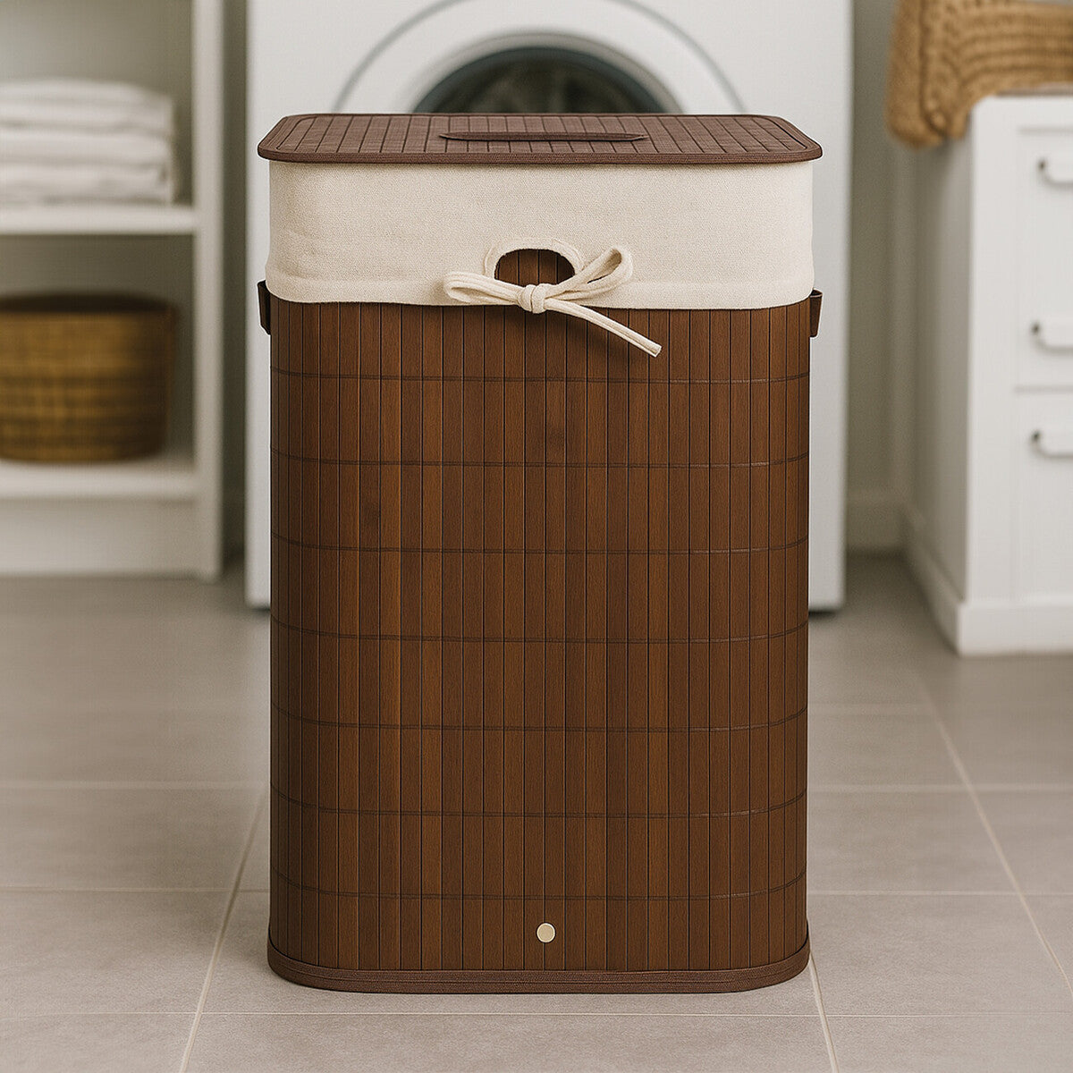 Brown Bamboo Laundry Hamper