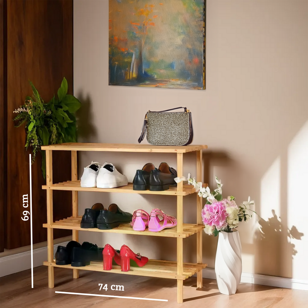 Natural Wooden 4 Tier Shoe Rack