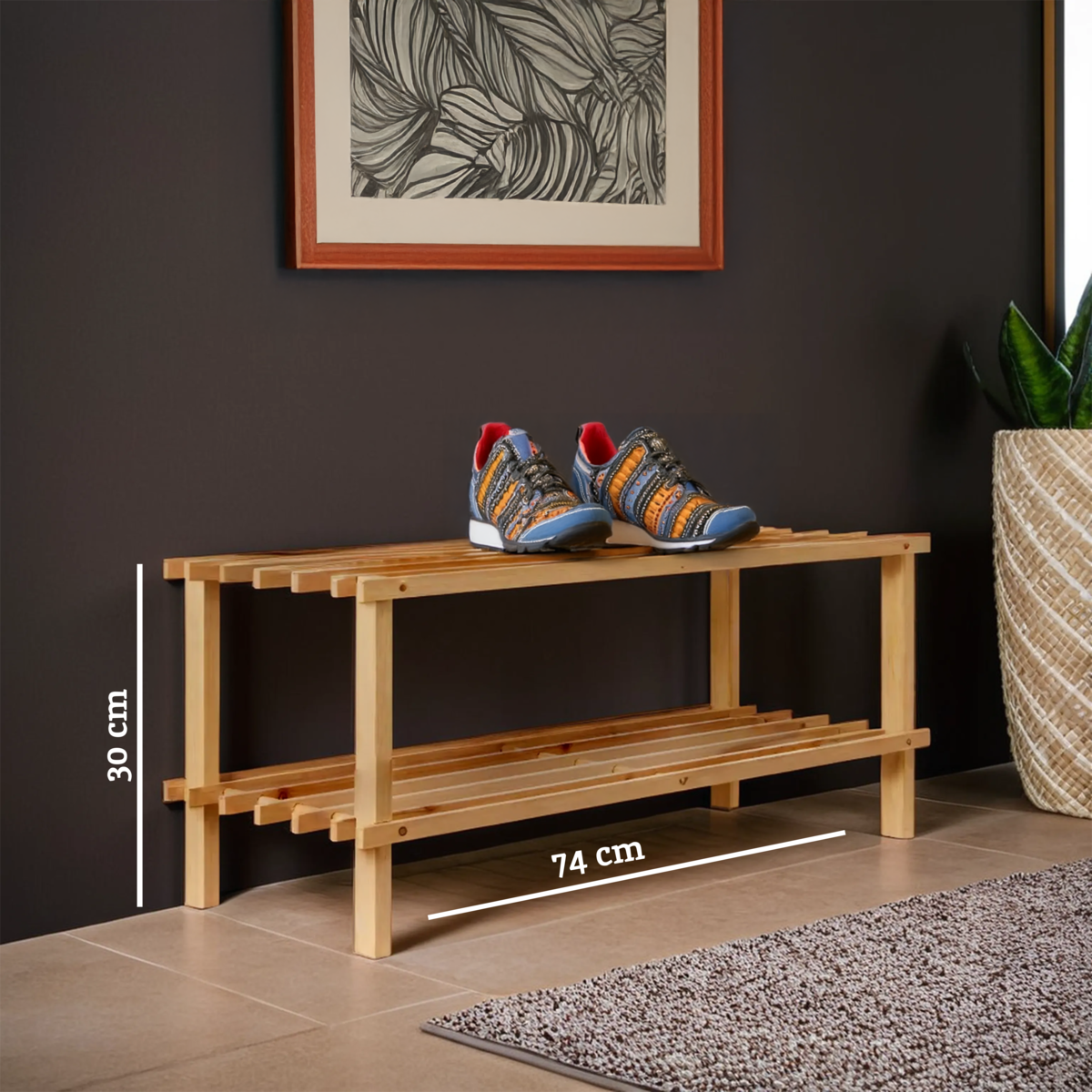 Natural Wooden 2 Tier Shoe Rack