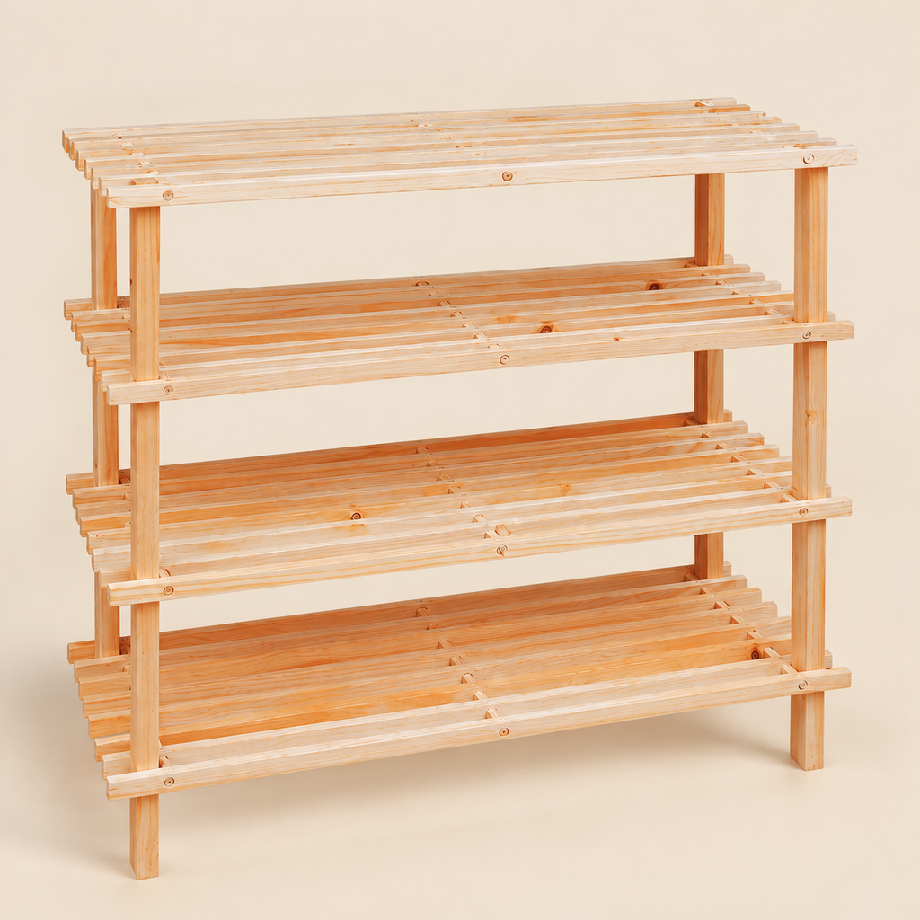 Natural Wooden 4 Tier Shoe Rack