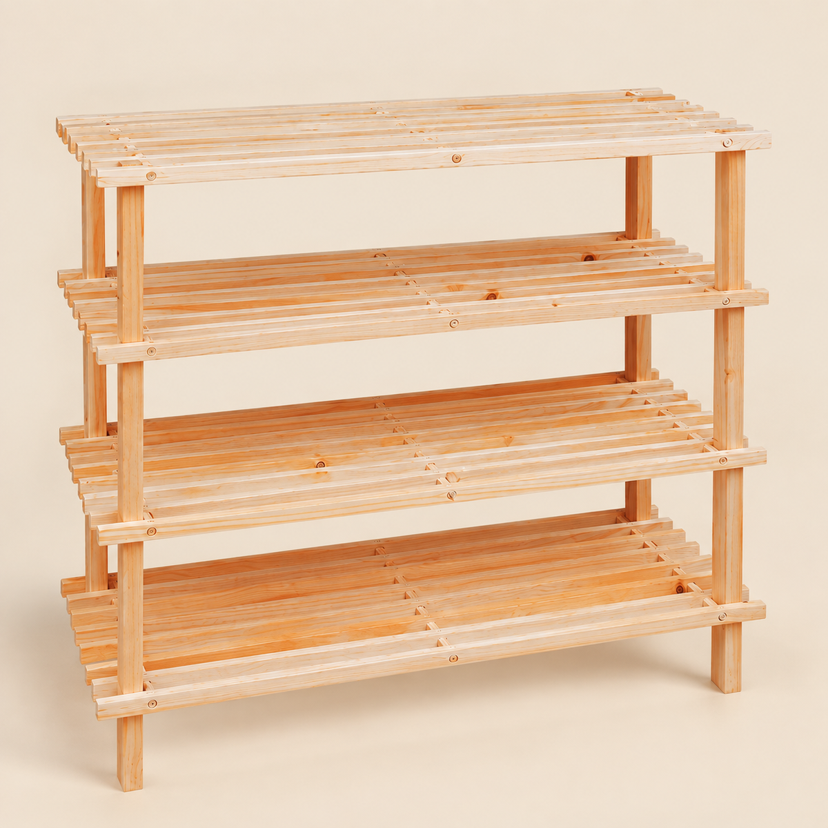 Natural Wooden 4 Tier Shoe Rack